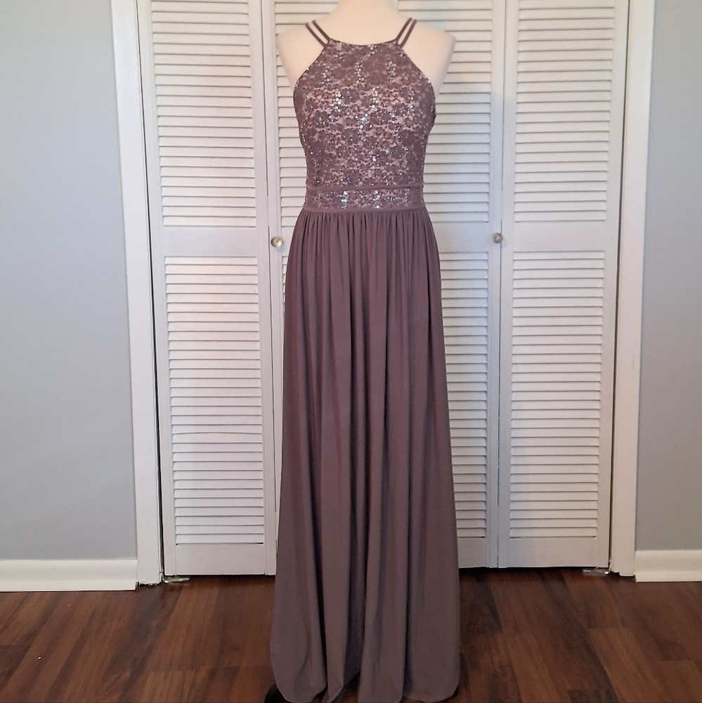Nightway halter shimmer sequin lace maxi dress sz 8 *AH - Picture 7 of 9